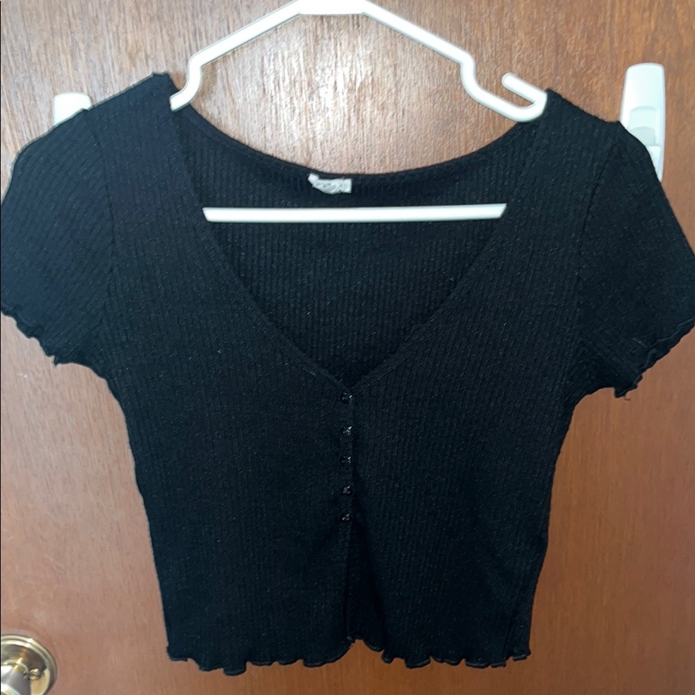 Black Button-Up Women's T-shirt